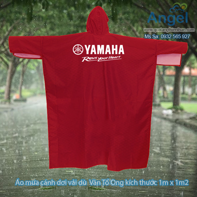 Áo Mưa Vải Dù Tổ Ong Màu Đỏ In Logo Công Ty Yamaha
