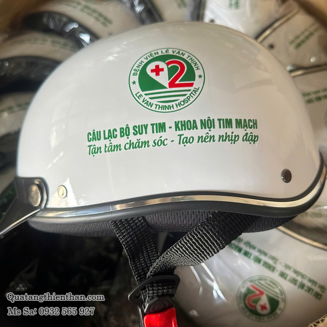 Nón Bảo Hiểm Màu Trắng In Logo Nón Bảo Hiểm 1/2 Đầu Màu Trắng In Logo